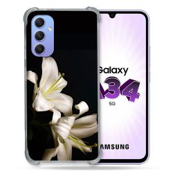 Coque Renforcée En Verre Trempé Pour Samsung Galaxy A34 5G Fleur Lys Noir