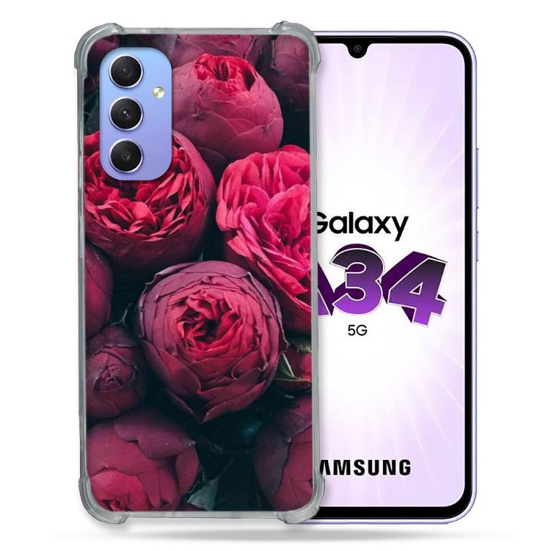Coque Renforcée En Verre Trempé Pour Samsung Galaxy A34 5G Fleur Pivoine