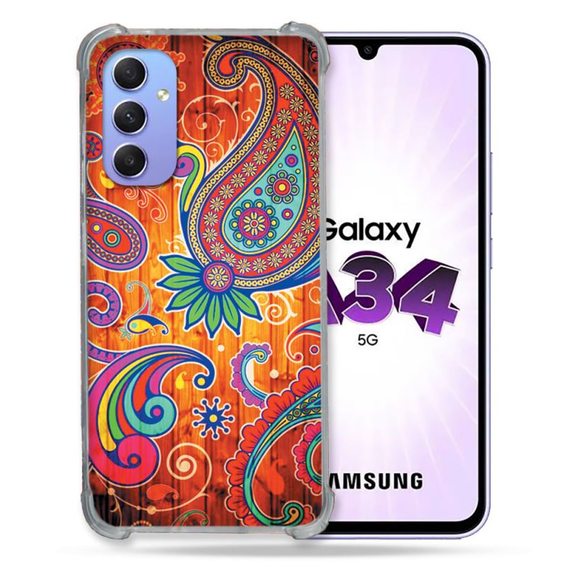 Coque Renforcée En Verre Trempé Pour Samsung Galaxy A34 5G Fleur Psychedelic