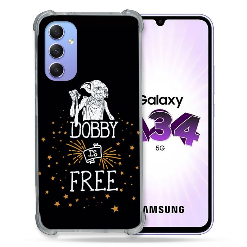 Coque Renforcée En Verre Trempé Pour Samsung Galaxy A34 5G Harry Potter Dobby Free Noir