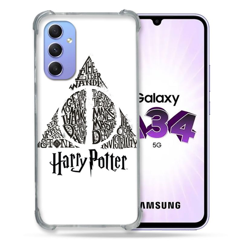 Coque Renforcée En Verre Trempé Pour Samsung Galaxy A34 5G Harry Potter Hollows triangle Blanc