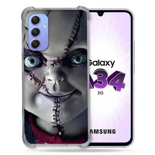 Coque Renforcée En Verre Trempé Pour Samsung Galaxy A34 5G Horreur Chucky Cicatrice