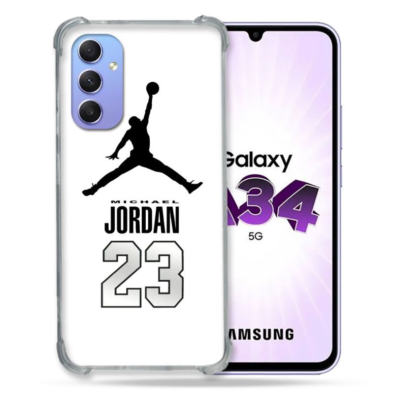 Coque Renforcée En Verre Trempé Pour Samsung Galaxy A34 5G Jordan 23 Blanc