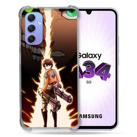 Coque Renforcée En Verre Trempé Pour Samsung Galaxy A34 5G Manga Attaque Titans Eren Eclair