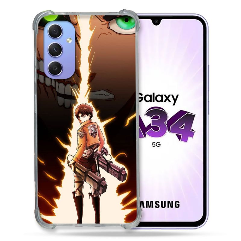 Coque Renforcée En Verre Trempé Pour Samsung Galaxy A34 5G Manga Attaque Titans Eren Eclair