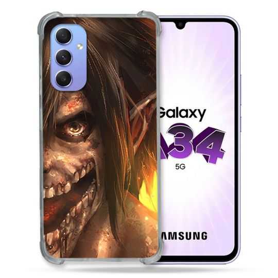 Coque Renforcée En Verre Trempé Pour Samsung Galaxy A34 5G Manga Attaque Titans Eren Titan