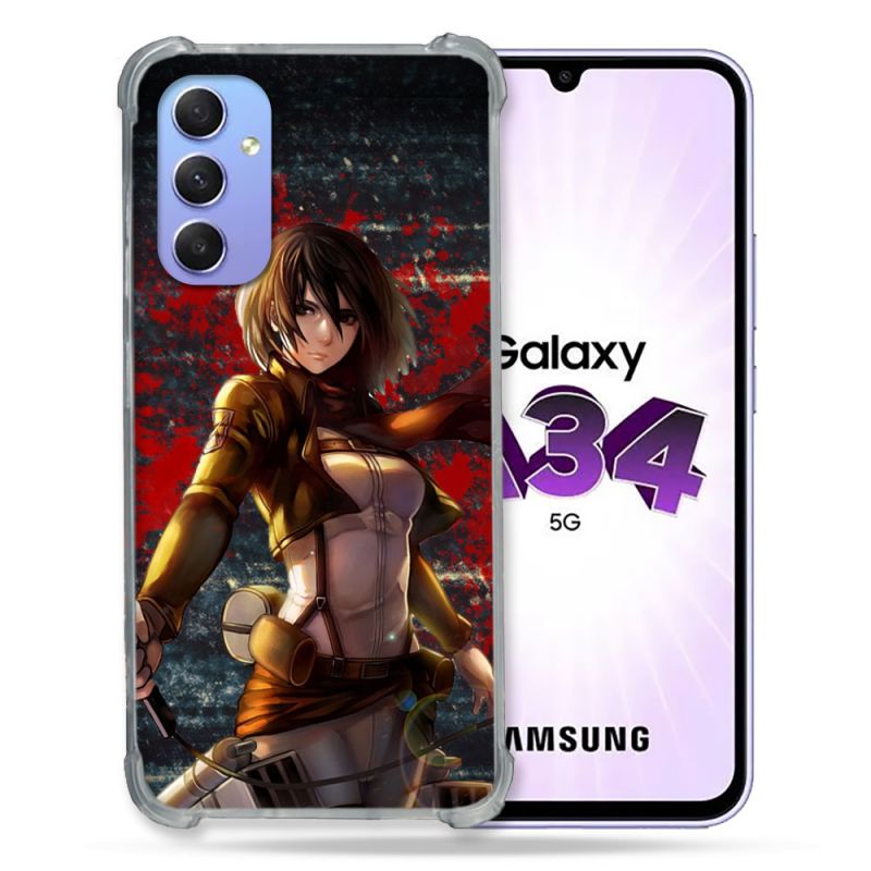 Coque Renforcée En Verre Trempé Pour Samsung Galaxy A34 5G Manga Attaque Titans Mikasa