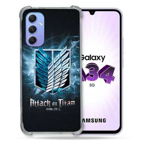 Coque Renforcée En Verre Trempé Pour Samsung Galaxy A34 5G Manga Attaque Titans Noir