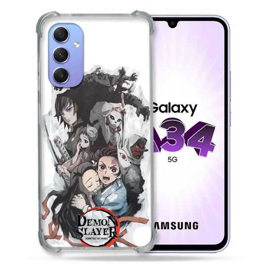 Coque Renforcée En Verre Trempé Pour Samsung Galaxy A34 5G Manga Demon Slayer Blanc