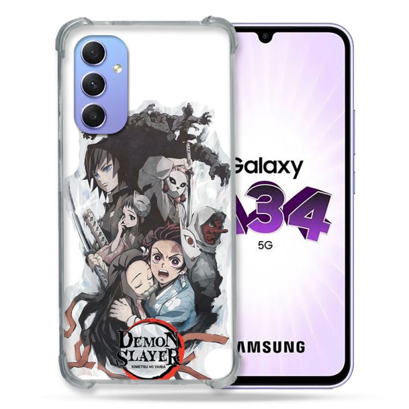 Coque Renforcée En Verre Trempé Pour Samsung Galaxy A34 5G Manga Demon Slayer Blanc