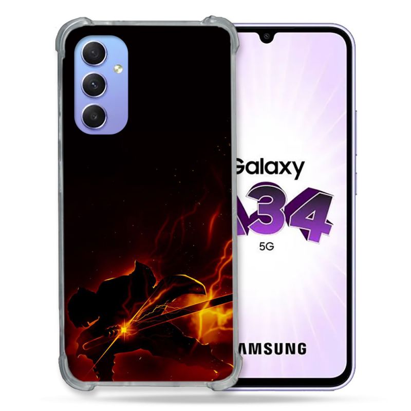 Coque Renforcée En Verre Trempé Pour Samsung Galaxy A34 5G Manga Demon Slayer Electric