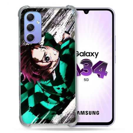 Coque Renforcée En Verre Trempé Pour Samsung Galaxy A34 5G Manga Demon Slayer Tanjiro
