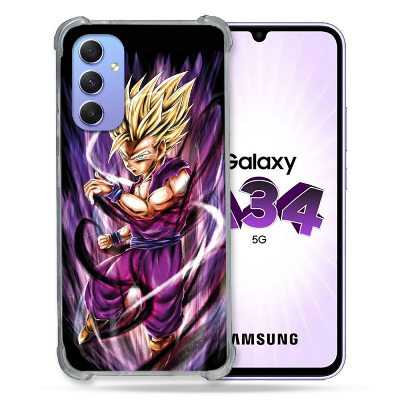 Coque Renforcée En Verre Trempé Pour Samsung Galaxy A34 5G Manga Dragon Ball Sangohan Violet