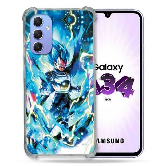 Coque Renforcée En Verre Trempé Pour Samsung Galaxy A34 5G Manga Dragon Ball Vegeta Bleu