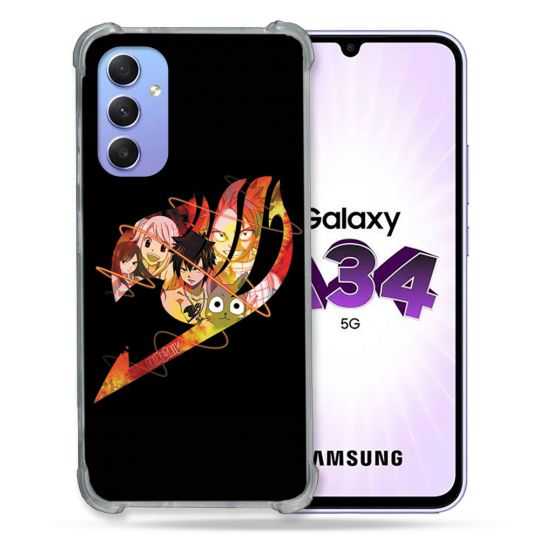 Coque Renforcée En Verre Trempé Pour Samsung Galaxy A34 5G Manga Fairy Tail Logo Noir