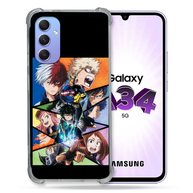 Coque Renforcée En Verre Trempé Pour Samsung Galaxy A34 5G Manga My Hero Academia Noir