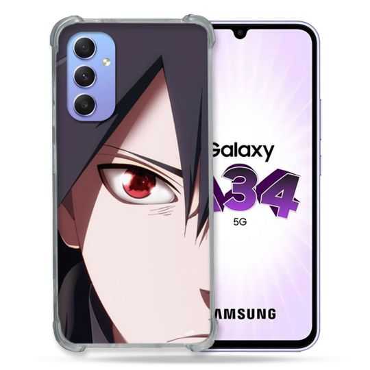 Coque Renforcée En Verre Trempé Pour Samsung Galaxy A34 5G Manga Naruto Sasuke visage