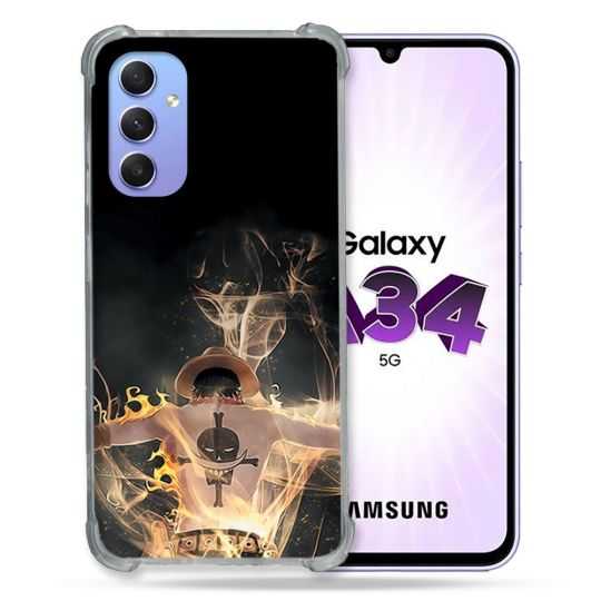 Coque Renforcée En Verre Trempé Pour Samsung Galaxy A34 5G Manga One Piece Ace Noir
