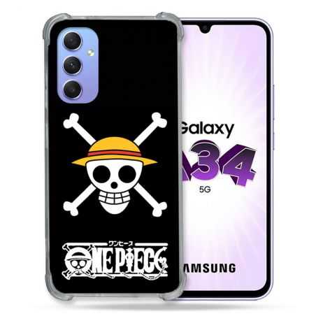 Coque Renforcée En Verre Trempé Pour Samsung Galaxy A34 5G Manga One Piece Tete de Mort