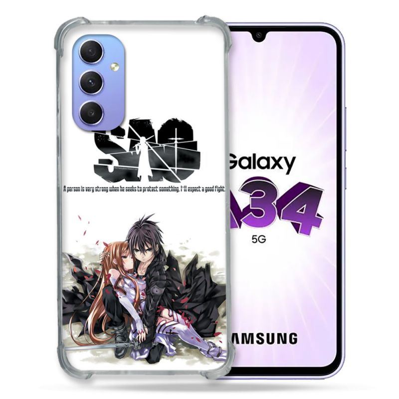Coque Renforcée En Verre Trempé Pour Samsung Galaxy A34 5G Manga SAO sword Art Online Blanc