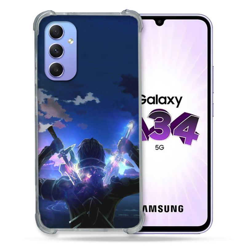 Coque Renforcée En Verre Trempé Pour Samsung Galaxy A34 5G Manga SAO sword Art Online Epee
