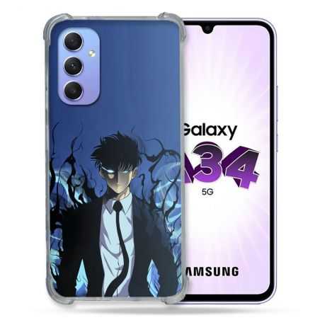 Coque Renforcée En Verre Trempé Pour Samsung Galaxy A34 5G Manga Solo Leveling Sung Bleu
