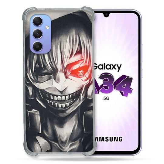 Coque Renforcée En Verre Trempé Pour Samsung Galaxy A34 5G Manga Tokyo Ghoul Kaneki Noir
