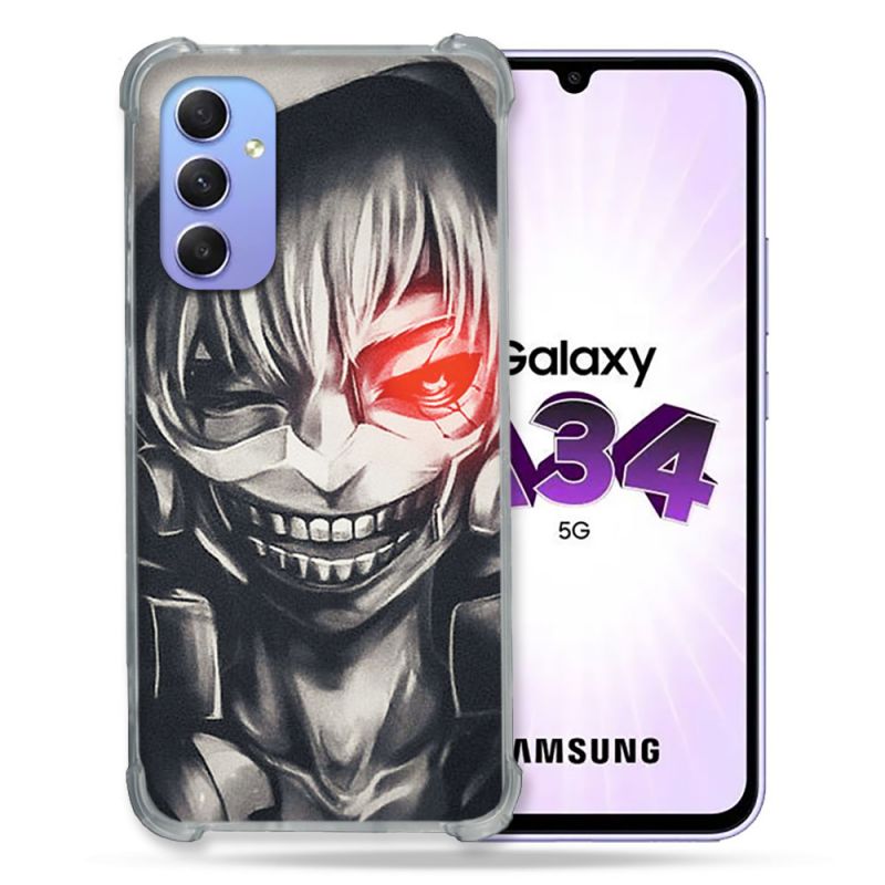 Coque Renforcée En Verre Trempé Pour Samsung Galaxy A34 5G Manga Tokyo Ghoul Kaneki Noir