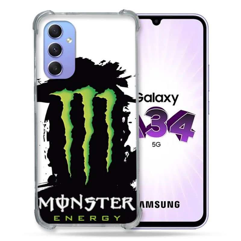 Coque Renforcée En Verre Trempé Pour Samsung Galaxy A34 5G Monster Energy Tache