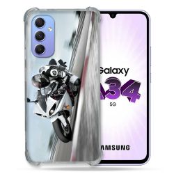 Coque Renforcée En Verre Trempé Pour Samsung Galaxy A34 5G Moto Course GP Blanche