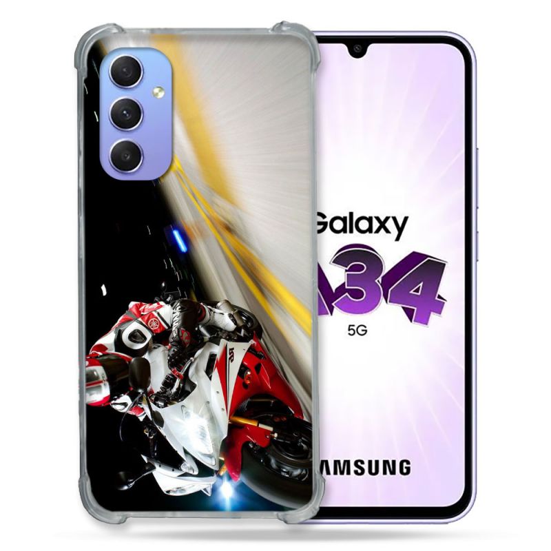 Coque Renforcée En Verre Trempé Pour Samsung Galaxy A34 5G Moto Course GP R6