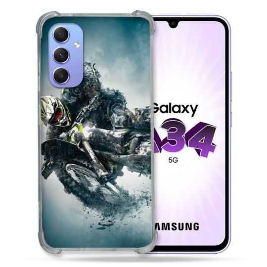 Coque Renforcée En Verre Trempé Pour Samsung Galaxy A34 5G Moto Cross Ombre