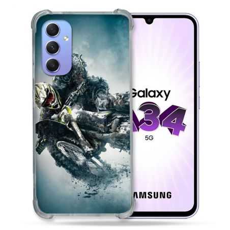 Coque Renforcée En Verre Trempé Pour Samsung Galaxy A34 5G Moto Cross Ombre