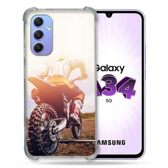 Coque Renforcée En Verre Trempé Pour Samsung Galaxy A34 5G Moto Cross Soleil