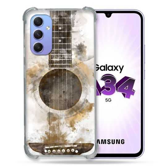 Coque Renforcée En Verre Trempé Pour Samsung Galaxy A34 5G Musique Guitare Tag