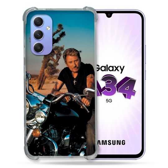 Coque Renforcée En Verre Trempé Pour Samsung Galaxy A34 5G Musique Johnny Hallyday Moto