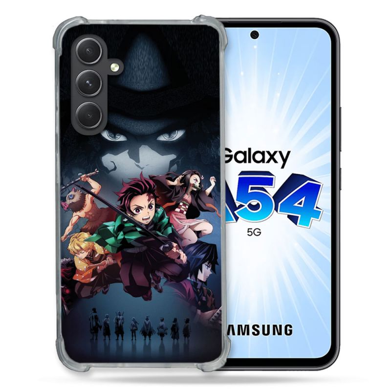 Coque Renforcée En Verre Trempé Pour Samsung Galaxy A54 5G Manga Demon Slayer Noir