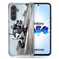 Coque Renforcée En Verre Trempé Pour Samsung Galaxy A54 5G Moto Course GP Blanche