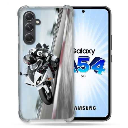 Coque Renforcée En Verre Trempé Pour Samsung Galaxy A54 5G Moto Course GP Blanche