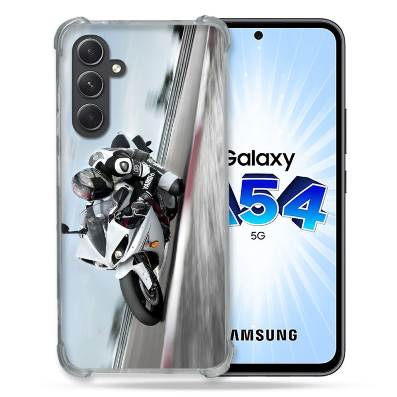 Coque Renforcée En Verre Trempé Pour Samsung Galaxy A54 5G Moto Course GP Blanche