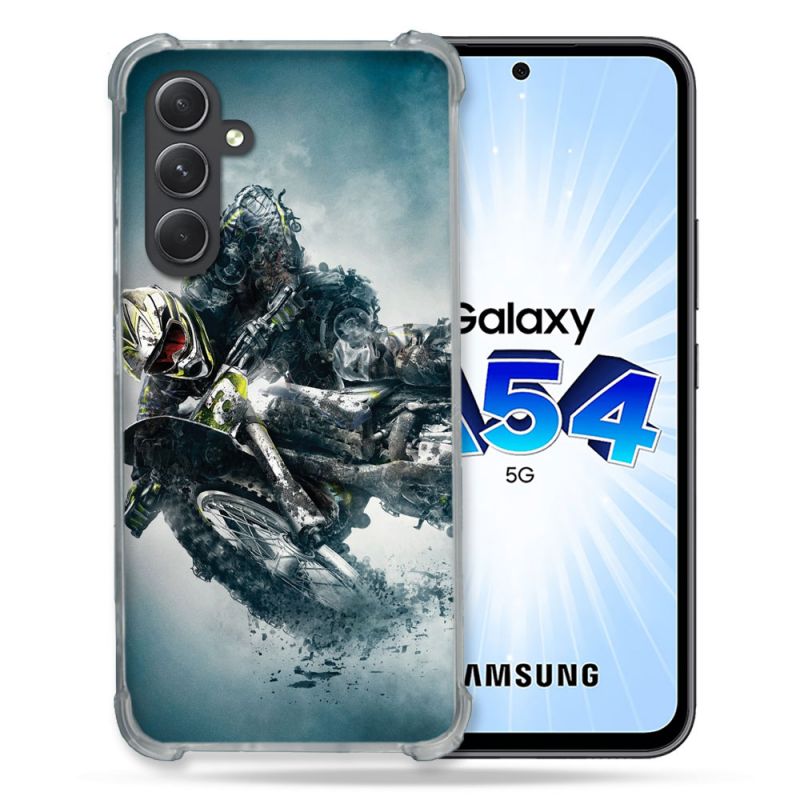 Coque Renforcée En Verre Trempé Pour Samsung Galaxy A54 5G Moto Cross Ombre