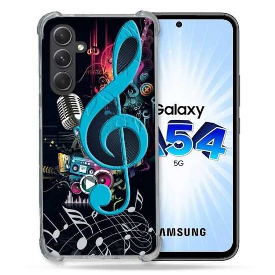 Coque Renforcée En Verre Trempé Pour Samsung Galaxy A54 5G Musique Cle Sol Bleu