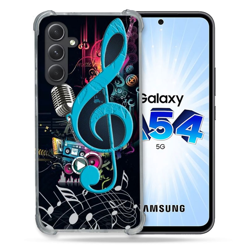 Coque Renforcée En Verre Trempé Pour Samsung Galaxy A54 5G Musique Cle Sol Bleu