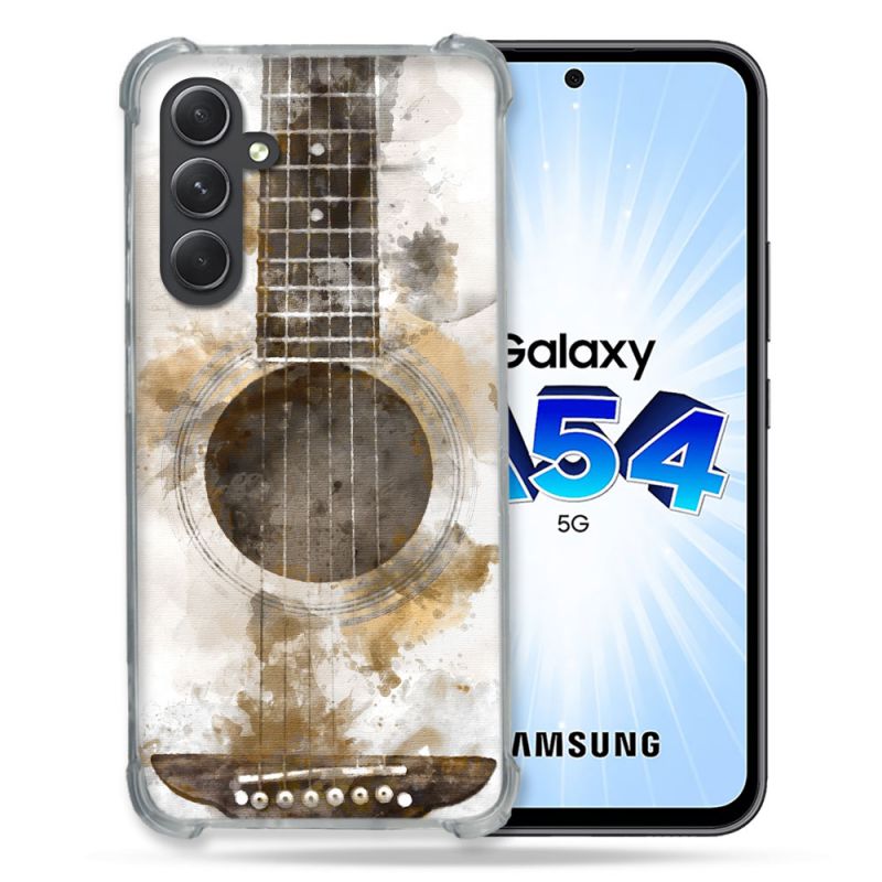 Coque Renforcée En Verre Trempé Pour Samsung Galaxy A54 5G Musique Guitare Tag