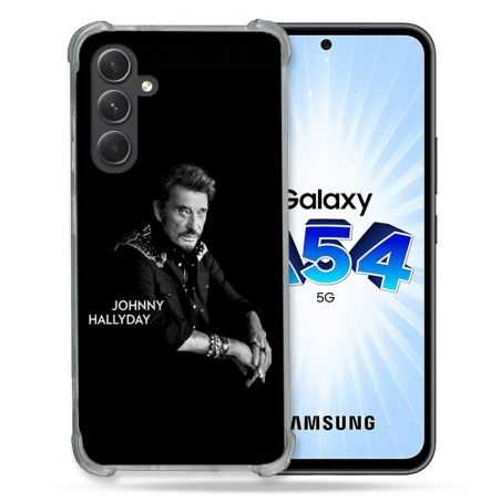 Coque Renforcée En Verre Trempé Pour Samsung Galaxy A54 5G Musique Johnny Hallyday Noir