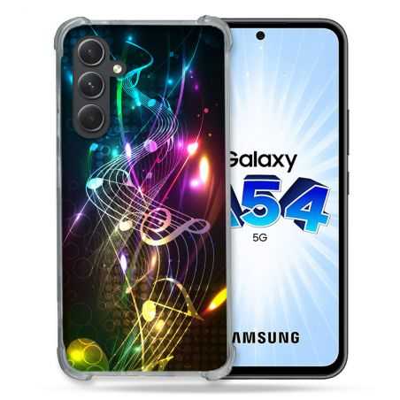 Coque Renforcée En Verre Trempé Pour Samsung Galaxy A54 5G Musique Partition Multicolore