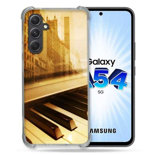 Coque Renforcée En Verre Trempé Pour Samsung Galaxy A54 5G Musique Piano Retro