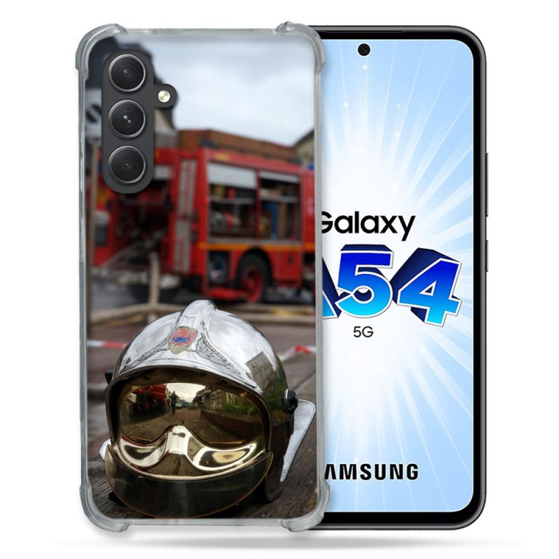 Coque Renforcée En Verre Trempé Pour Samsung Galaxy A54 5G Pompier Casque Camion