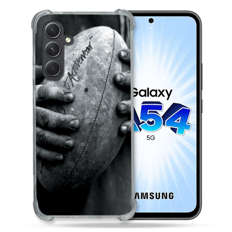 Coque Renforcée En Verre Trempé Pour Samsung Galaxy A54 5G Sport Rugby Ballon Vintage