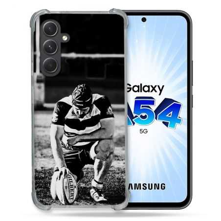Coque Renforcée En Verre Trempé Pour Samsung Galaxy A54 5G Sport Rugby Noir Blanc